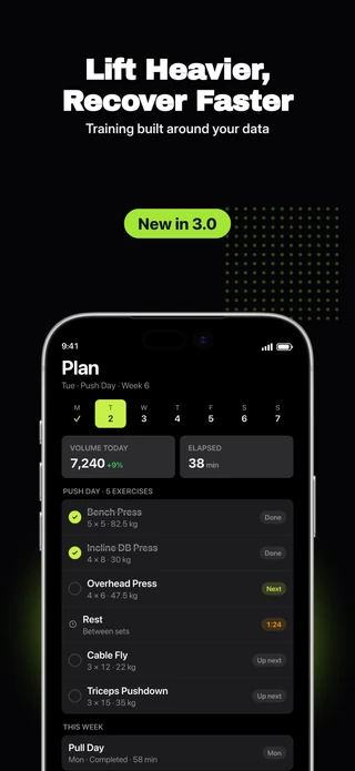 Slide 1 of Bold Dark: Lift Heavier, Recover Faster — Training built around your data