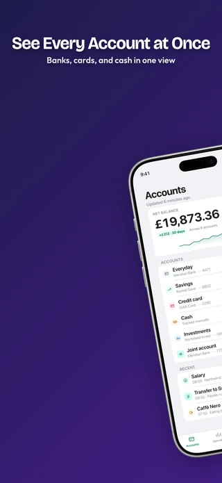 Slide 2 of the Showcase pack: See Every Account at Once — Banks, cards, and cash in one view