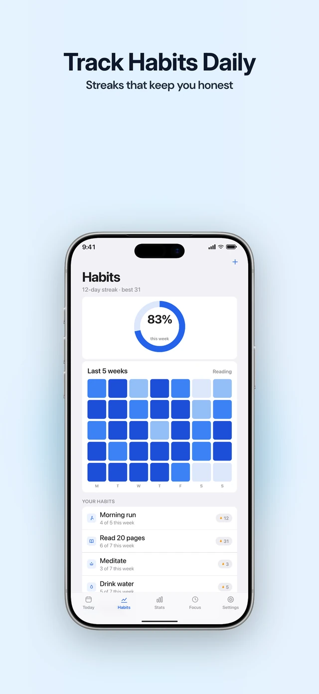 Starter template: Track Habits Daily — Streaks that keep you honest