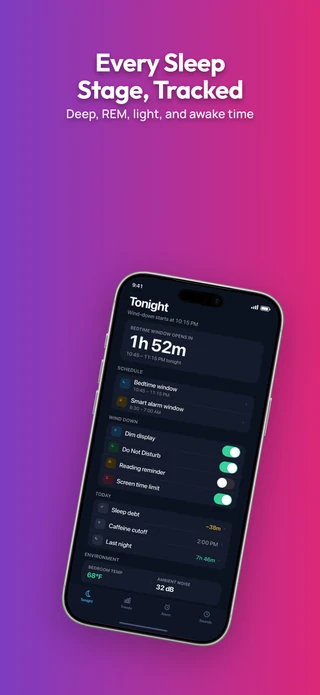 Slide 3 of the Panorama pack: Every Sleep Stage, Tracked — Deep, REM, light, and awake time