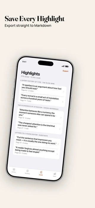 Slide 3 of Editorial: Save Every Highlight — Export straight to Markdown