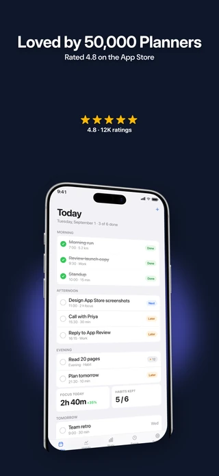 Slide 4 of Starter: Loved by 50,000 Planners — Rated 4.8 on the App Store