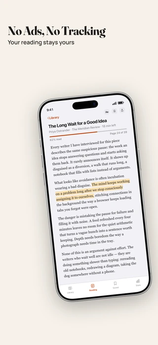 Slide 5 of Editorial: No Ads, No Tracking — Your reading stays yours