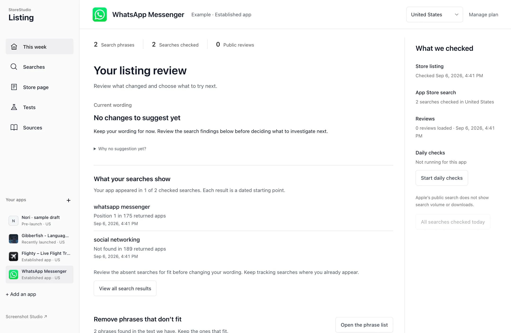 WhatsApp in Listing’s This week view.